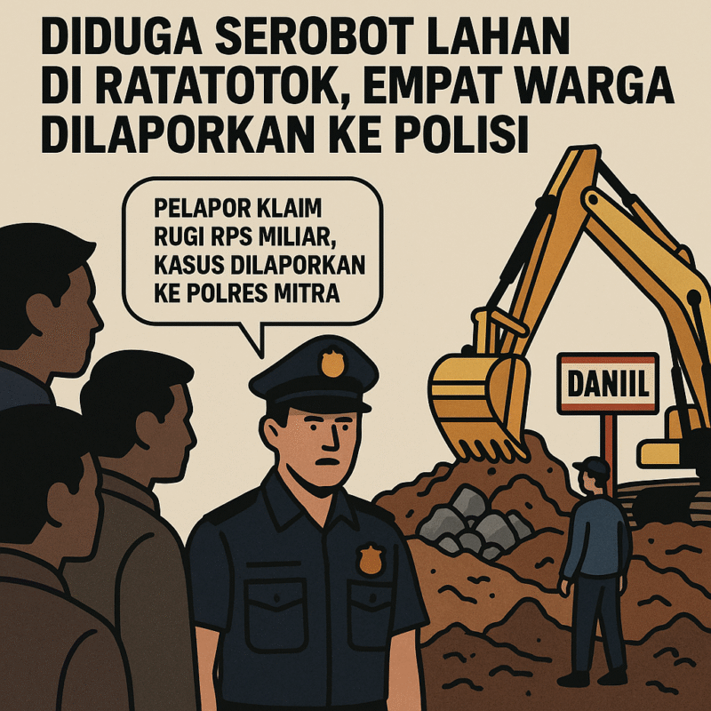 Ilustrasi kasus dugaan penyerobotan lahan di Ratatotok Selatan, Minahasa Tenggara, yang dilaporkan ke Polres Mitra dengan kerugian ditaksir Rp5 miliar.